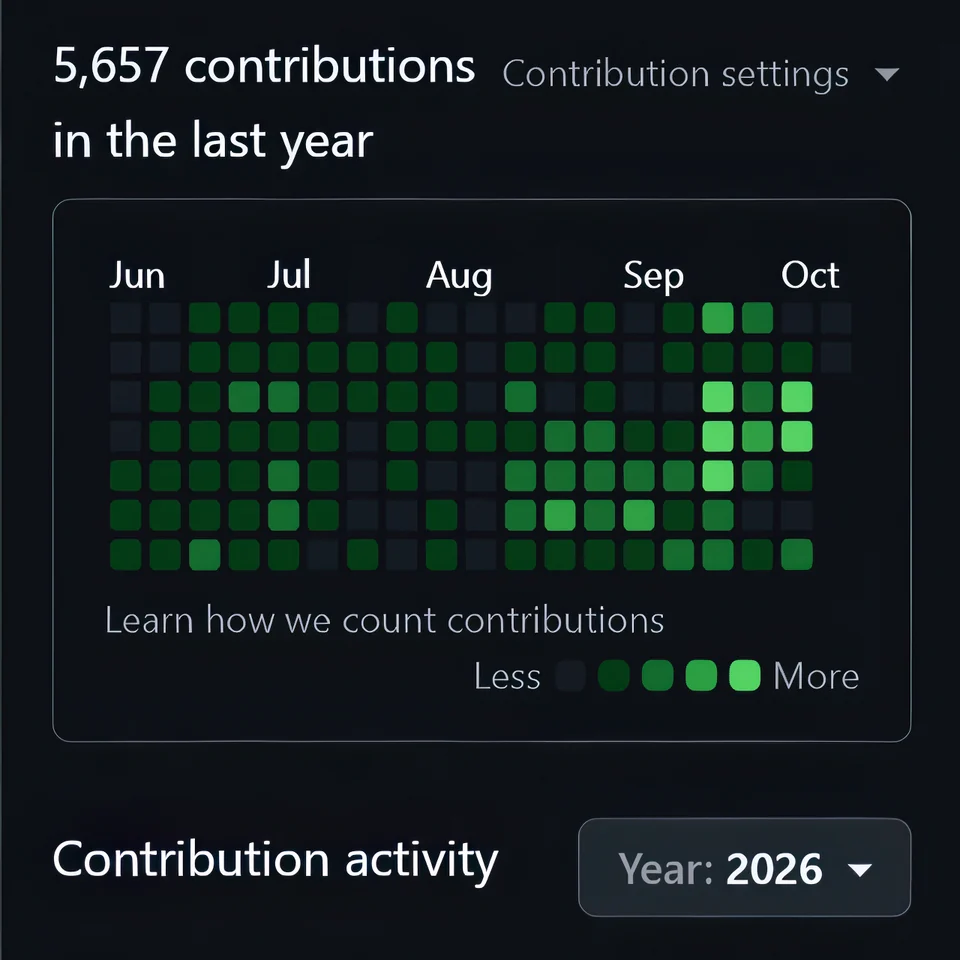 GitHub contribution graph, June to October 2026: 5,657 contributions in the last year (opens GitHub in a new tab)